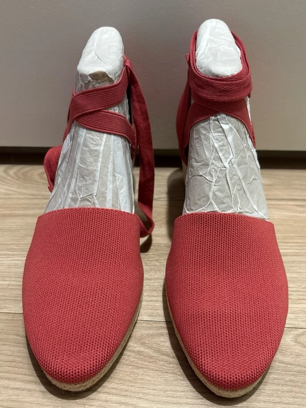 Women's Coral Pink Canvas Espadrille Flats with Ankle Tie